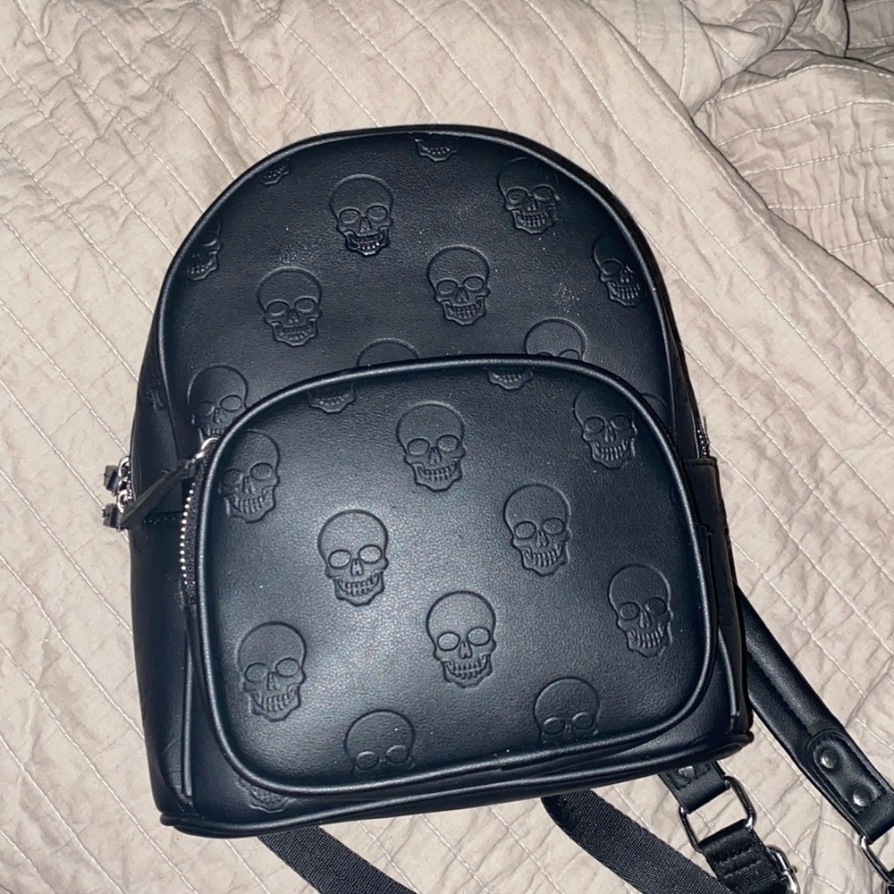 Halloween Black Skull Embossed Backpack purse